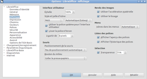 Affichage de LibreOffice
